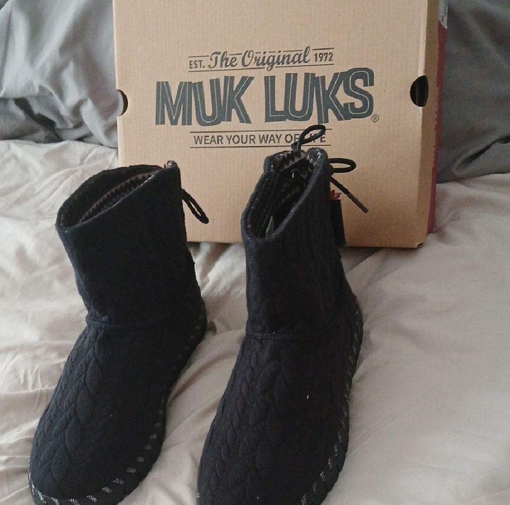 Muk Luks Black Quilted Slippers